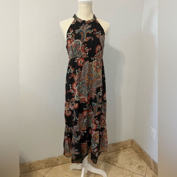 COLLECTIVE CONCEPTS Nordstrom Rack halter neck midi dress, paisley black XS - Picture 3 of 12
